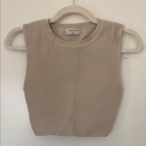 Aritzia Babaton Ribbed Sleeveless Crop Top - Stone